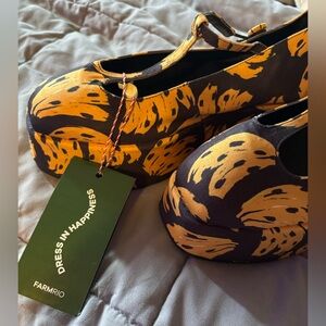 Farm Rio Black Bananica Bunch Ballerina Mary Jane Platform Shoes